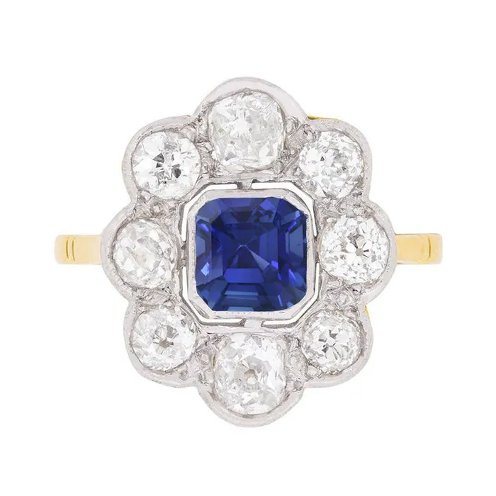 Natural Earth Mined Diamond Halo Sapphire Ring Bezel Set Asscher Cut Flower Style 4 Carats HarryChadEntcom Rings Natural Earth Mined Diamond Halo Sapphire Ring Bezel Set Asscher Cut Flower Style 4 Carats HarryChadEntcom Rings
