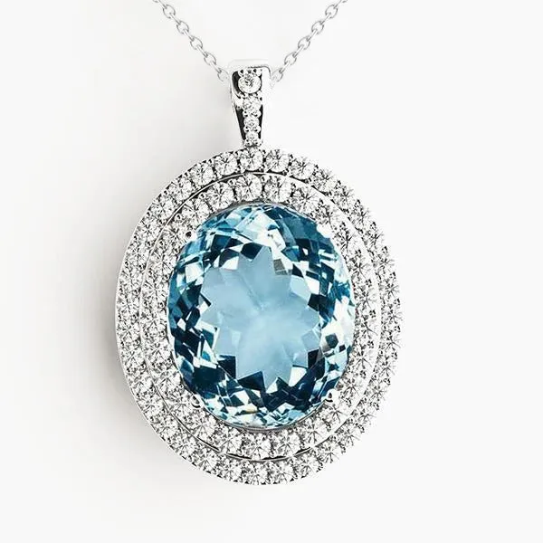 Necklaces GB 14K White Gold Pendant With Chain 14 Carats Aquamarine And Natural Earth Mined Diamonds Necklaces GB 14K White Gold Pendant With Chain 14 Carats Aquamarine And Natural Earth Mined Diamonds