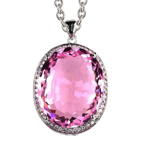 Necklaces GB 3550 Carats Oval Pink Kunzite With Natural Earth Mined Diamond Necklace Pendant Gold Necklaces GB 3550 Carats Oval Pink Kunzite With Natural Earth Mined Diamond Necklace Pendant Gold