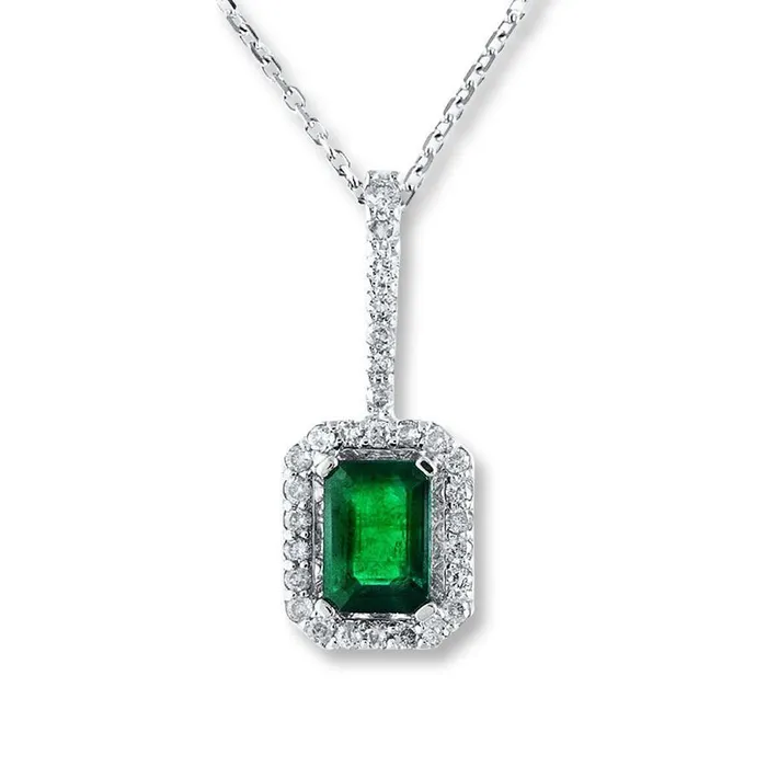 Necklaces Green Emerald Natural Earth Mined Diamond Gemstone Pendant With Chain 8 Carat WG 14K GB Necklaces Green Emerald Natural Earth Mined Diamond Gemstone Pendant With Chain 8 Carat WG 14K GB