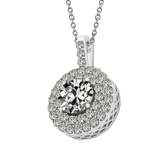 Necklaces HarryChadEntcom Double Halo Pendant 3 Carats Old Miner Real Diamond Necklaces HarryChadEntcom Double Halo Pendant 3 Carats Old Miner Real Diamond
