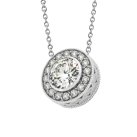 Necklaces HarryChadEntcom Sparkling 200 Ct Round Natural Earth Mined Diamond Milgrain Pendant Without Chain WG 14K