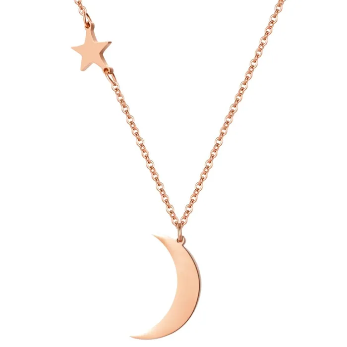 Necklaces Hey Happiness Moon and Star Necklace Rose Gold