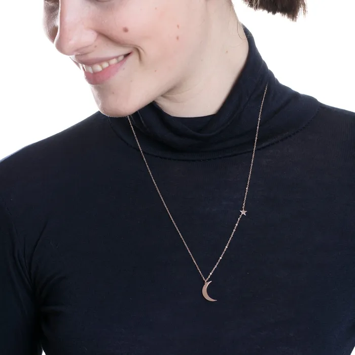 Necklaces Hey Happiness Moon and Star Necklace Rose Gold Necklaces Hey Happiness Moon and Star Necklace Rose Gold