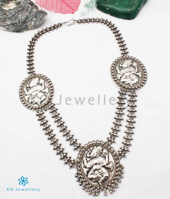 Necklaces Jaipur The Eeshan Antique Silver Ganesha Necklace