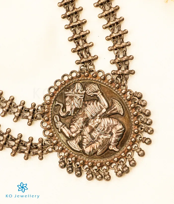 Necklaces Jaipur The Eeshan Antique Silver Ganesha Necklace