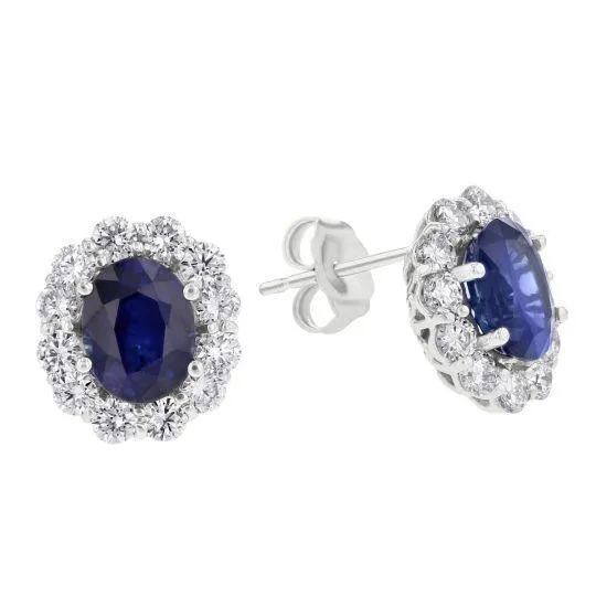 Oval Sapphire With Natural Earth Mined Diamonds 570 Ct Studs Earrings White Gold GB Earrings