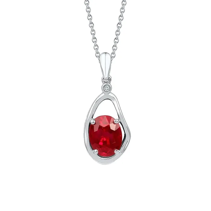 Pendant Necklace With Chain Ruby And Natural Earth Mined Diamonds 255 Carats WG 14K GB Necklaces Pendant Necklace With Chain Ruby And Natural Earth Mined Diamonds 255 Carats WG 14K GB Necklaces