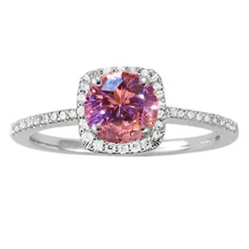 Pink Sapphire Round Center WG Solitaire With Accents Ring 115 Ct GB Rings