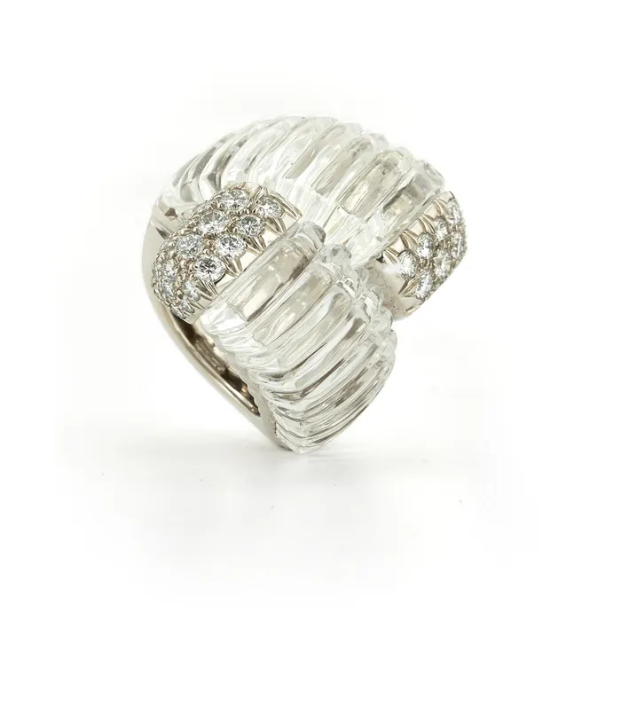 Rings David Webb Workshop Crossover Ring with Vertical Fluting Crystal