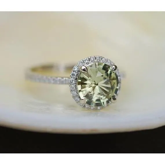 Rings GB 2 Ct Round Green Sapphire Natural Earth Mined Diamond Wedding Ring Rings GB 2 Ct Round Green Sapphire Natural Earth Mined Diamond Wedding Ring