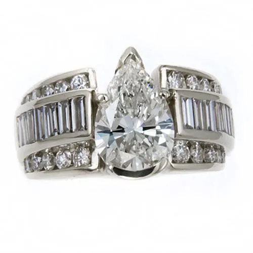 Rings GB 3 Carats Pear Cut Center Natural Earth Mined Diamond Wedding Ring White Gold Fine Jewelry