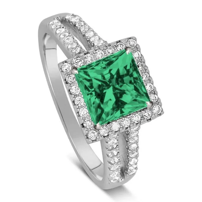 Rings GB 475 Ct Princess Cut Green Emerald Natural Earth Mined Diamond Ring WG 14K Jewelry
