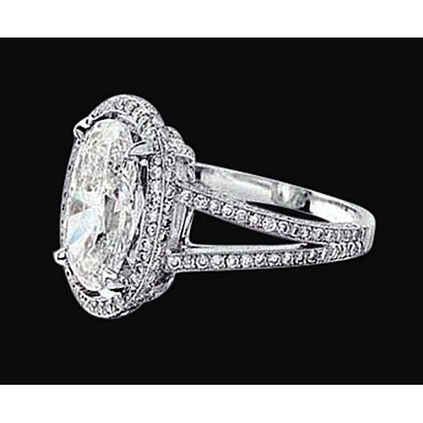 Rings GB 9 Ct Oval 2 Row Lab Grown Big Diamond Royal Engagement Ring