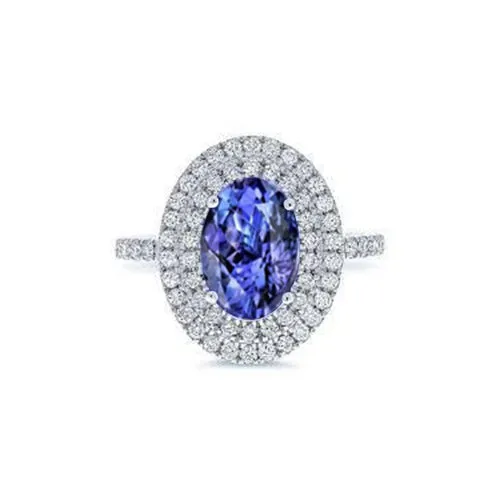 Rings GB Blue Oval Tanzanite Stone Natural Earth Mined Diamond Wedding Ring 4 Ct White Gold 14K Rings GB Blue Oval Tanzanite Stone Natural Earth Mined Diamond Wedding Ring 4 Ct White Gold 14K