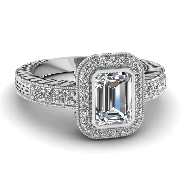 Rings GB Emerald Halo Natural Earth Mined Diamond Antique Style Ring 150 Ct Rings GB Emerald Halo Natural Earth Mined Diamond Antique Style Ring 150 Ct