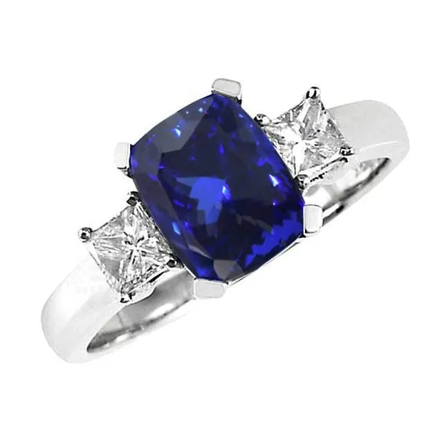 Rings GB Sparkling 401 Carats Tanzanite Cushion And Natural Earth Mined Diamond Anniversary Ring Rings GB Sparkling 401 Carats Tanzanite Cushion And Natural Earth Mined Diamond Anniversary Ring