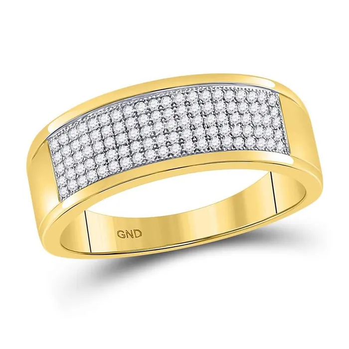 Rings GND GND 10k Yellow Gold Mens Round Diamond Micropave Wedding Band Ring 13 Cttw Rings GND GND 10k Yellow Gold Mens Round Diamond Micropave Wedding Band Ring 13 Cttw