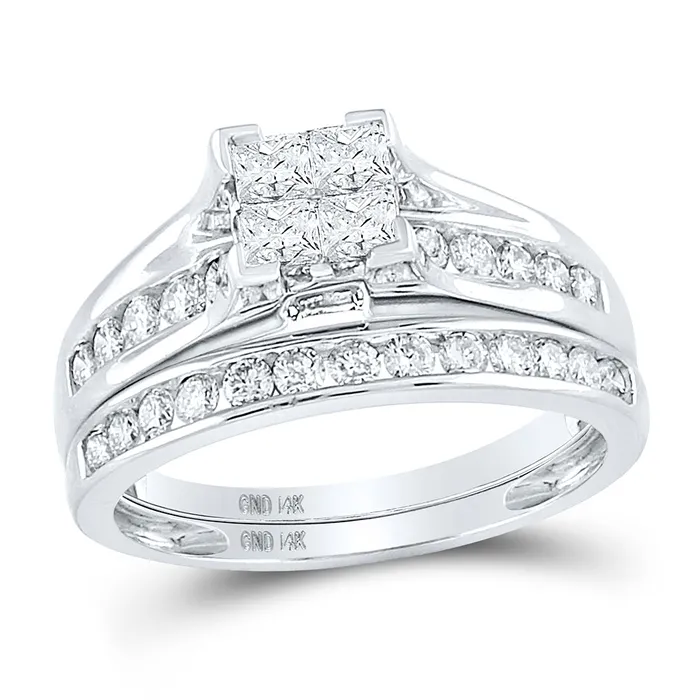 Rings GND GND 14kt White Gold Princess Diamond Bridal Wedding Ring Band Set 1 Cttw S7 Rings GND GND 14kt White Gold Princess Diamond Bridal Wedding Ring Band Set 1 Cttw S7