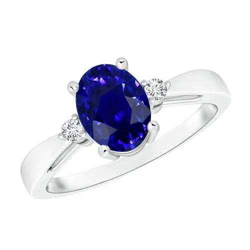 Rings HarryChadEntcom 3 Stone Ring Oval Blue Sapphire Natural Earth Mined Diamond 475 Carats Tapered Shank Rings HarryChadEntcom 3 Stone Ring Oval Blue Sapphire Natural Earth Mined Diamond 475 Carats Tapered Shank