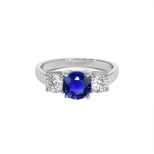 Rings HarryChadEntcom 3 Stone Round Blue Sapphire Natural Earth Mined Diamond Ring 4 Carats Prong Set Gold 14K