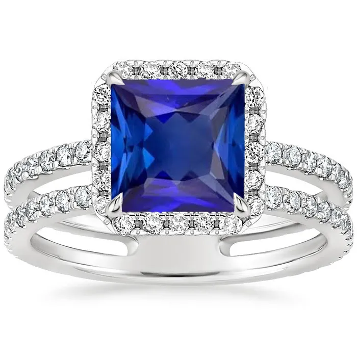 Rings HarryChadEntcom Halo Ring Princess Blue Sapphire With Pave Natural Earth Mined Diamond Accents 650 Carats Rings HarryChadEntcom Halo Ring Princess Blue Sapphire With Pave Natural Earth Mined Diamond Accents 650 Carats