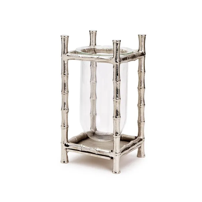 Rings Twos Company Twos Company Silver Bamboo Vase with Glass Vessel AluminumGlass Rings Twos Company Twos Company Silver Bamboo Vase with Glass Vessel AluminumGlass
