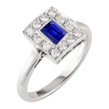 Rings Vintage Style Halo Ring Emerald Shaped Sapphire 2 Carats Gold Milgrain HarryChadEntcom Rings Vintage Style Halo Ring Emerald Shaped Sapphire 2 Carats Gold Milgrain HarryChadEntcom
