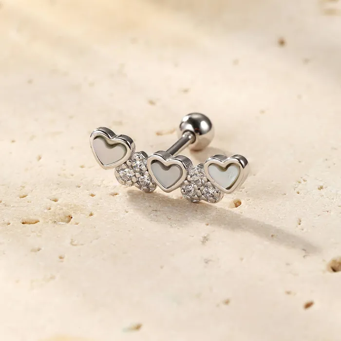 Shell Heart Stud Earring Piercing Sterling Silver Hey Happiness Earrings Shell Heart Stud Earring Piercing Sterling Silver Hey Happiness Earrings