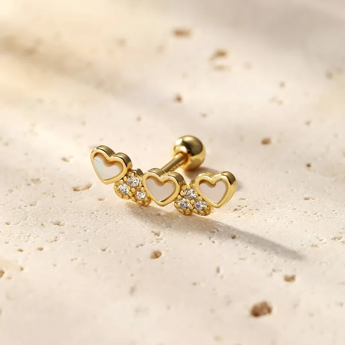Shell Heart Stud Earring Piercing Sterling Silver Hey Happiness Earrings Shell Heart Stud Earring Piercing Sterling Silver Hey Happiness Earrings