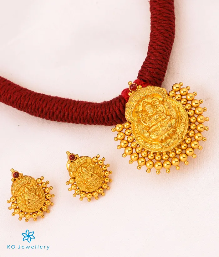 Silversmith Necklaces The Avahati Silver Lakshmi Thread Necklace Maroon