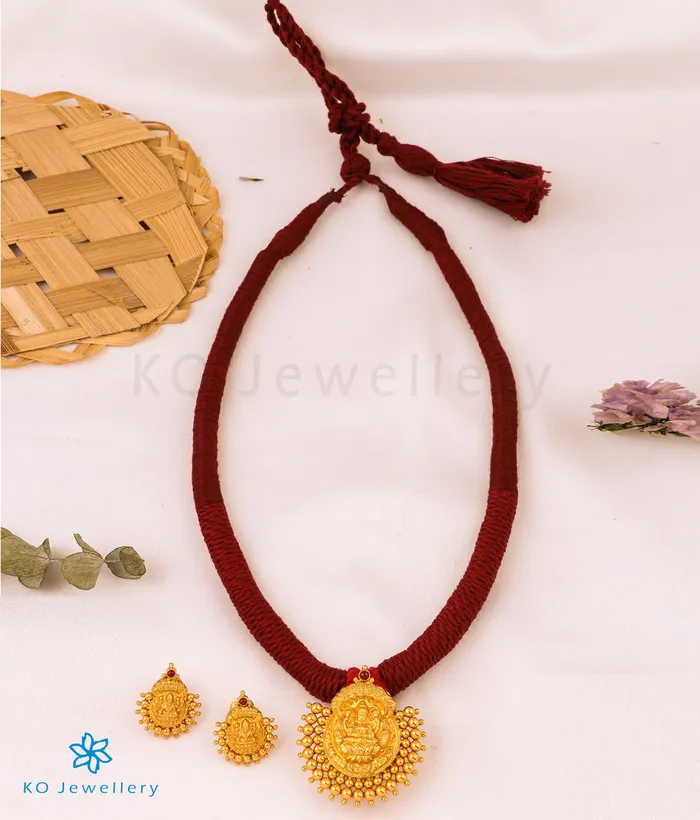 Silversmith Necklaces The Avahati Silver Lakshmi Thread Necklace Maroon
