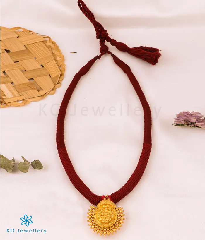 Silversmith Necklaces The Avahati Silver Lakshmi Thread Necklace Maroon