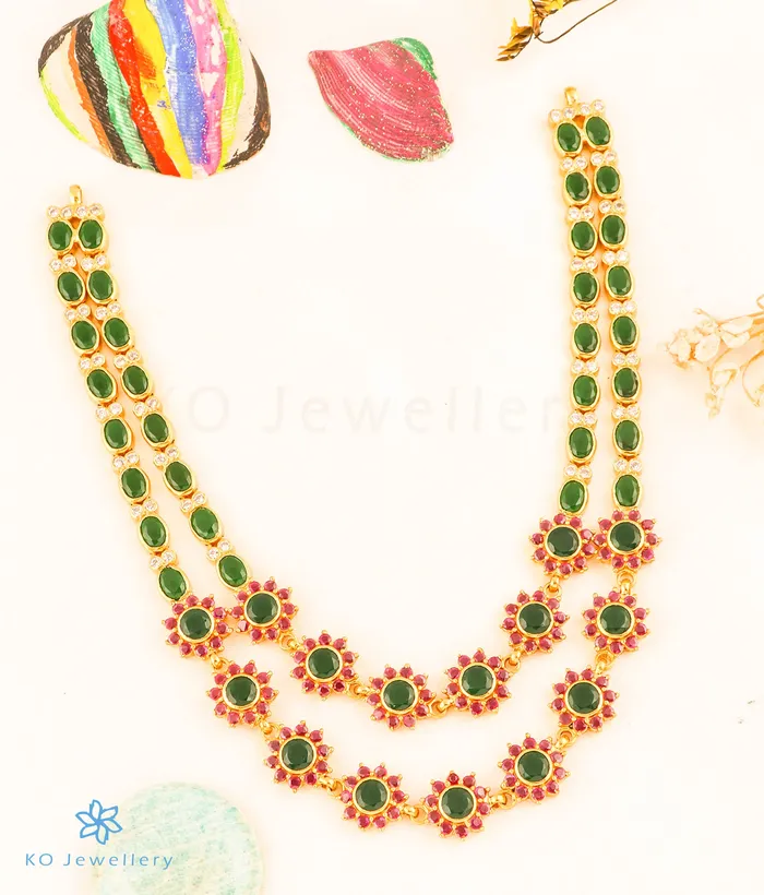 Silversmith Necklaces The Madhulika 2 layer Silver Kemp Necklace RedGreen Silversmith Necklaces The Madhulika 2 layer Silver Kemp Necklace RedGreen