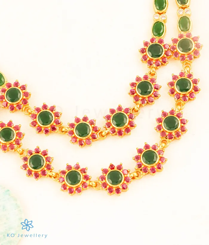Silversmith Necklaces The Madhulika 2 layer Silver Kemp Necklace RedGreen