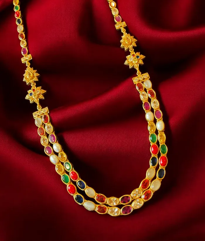 Silversmith Necklaces The Meghana Silver Navaratna Necklace 2 Layers