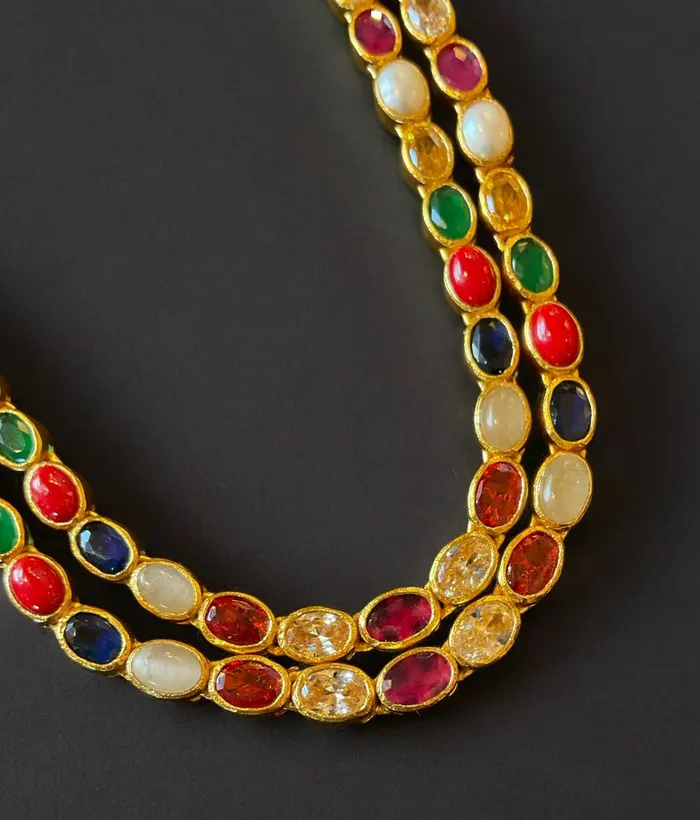 Silversmith Necklaces The Meghana Silver Navaratna Necklace 2 Layers