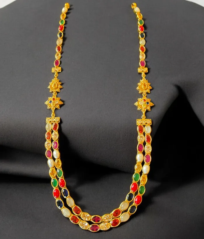 Silversmith Necklaces The Meghana Silver Navaratna Necklace 2 Layers