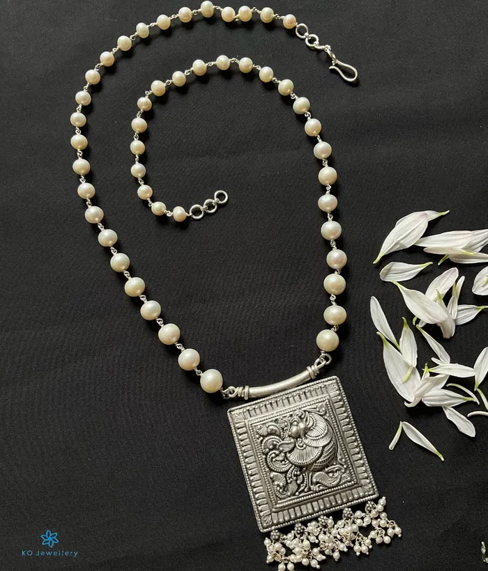 Silversmith Necklaces The Vashistha Silver Heritage Nakkasi Pearl Necklace