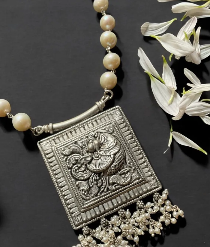 Silversmith Necklaces The Vashistha Silver Heritage Nakkasi Pearl Necklace