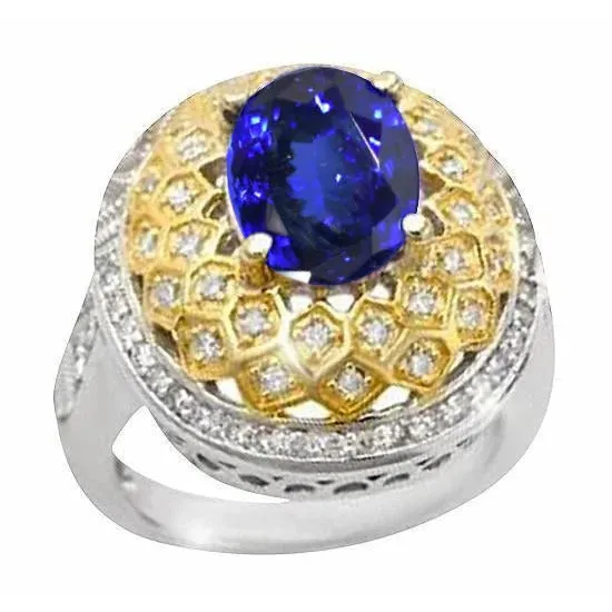 Sparkling 311 Ct Oval Tanzanite Natural Earth Mined Diamonds Ring Two Tone Gold GB Rings Sparkling 311 Ct Oval Tanzanite Natural Earth Mined Diamonds Ring Two Tone Gold GB Rings