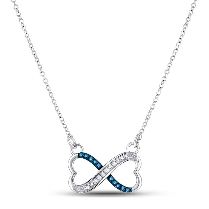 Sterling Silver Round Blue Color Enhanced Diamond Infinity Necklace 16 Cttw GND Necklaces Sterling Silver Round Blue Color Enhanced Diamond Infinity Necklace 16 Cttw GND Necklaces