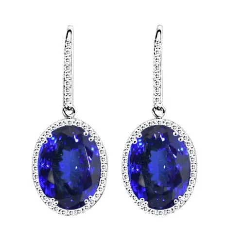 Tanzanite And Natural Earth Mined Diamonds 534 Carat Dangle Earrings Gold White 14K GB Earrings Tanzanite And Natural Earth Mined Diamonds 534 Carat Dangle Earrings Gold White 14K GB Earrings