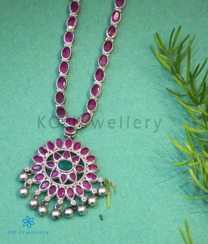 The Abir Silver Kempu Necklace Oxidised Silversmith Necklaces