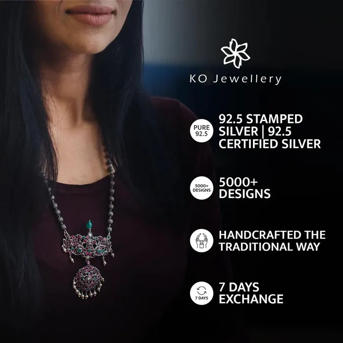 The Abir Silver Kempu Necklace Oxidised Silversmith Necklaces