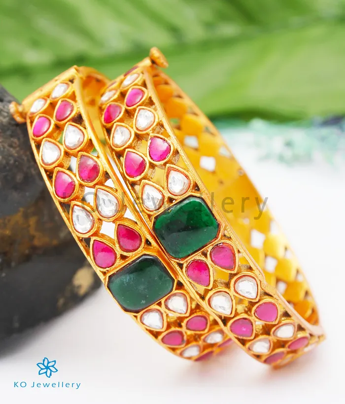 The Ada Silver Polki Bracelet GreenSize 26 Kundan Bracelets
