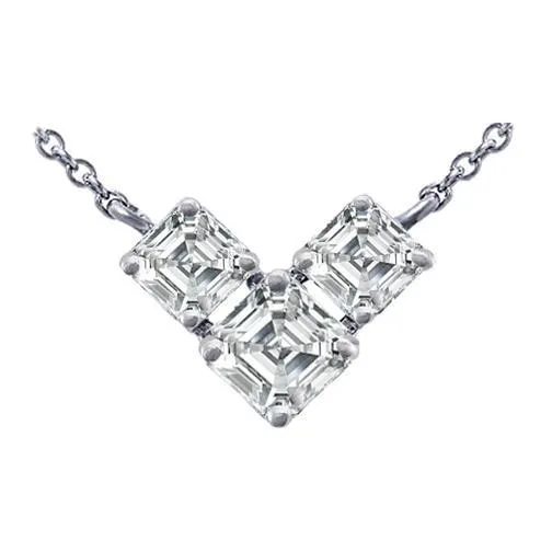 Three Stone Asscher Natural Earth Mined Diamond Pendant Necklace 2 Carat White Gold 14K GB Necklaces Three Stone Asscher Natural Earth Mined Diamond Pendant Necklace 2 Carat White Gold 14K GB Necklaces