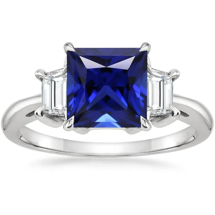 Three Stone Ring Princess Ceylon Sapphire and Natural Earth Mined Diamond 525 Carat HarryChadEntcom Rings Three Stone Ring Princess Ceylon Sapphire and Natural Earth Mined Diamond 525 Carat HarryChadEntcom Rings