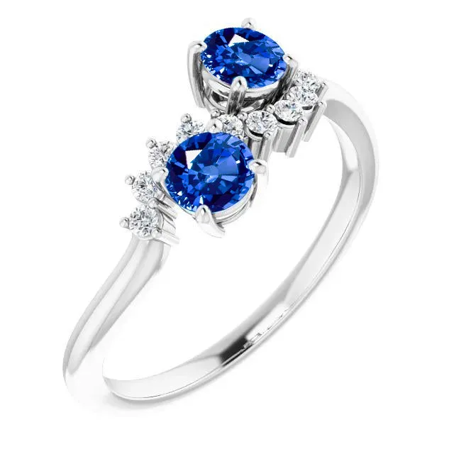 Toi et Moi Natural Earth Mined Diamond Ring 118 Carats Ceylon Sapphire Women Jewelry 14K GB Rings Toi et Moi Natural Earth Mined Diamond Ring 118 Carats Ceylon Sapphire Women Jewelry 14K GB Rings