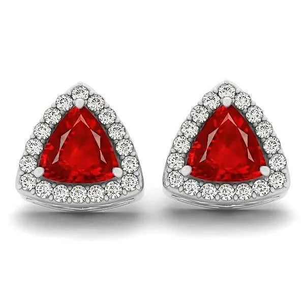 Trillion Cut Ruby With Natural Earth Mined Diamonds 4 Cts Halo Studs Earrings White Gold 14K GB Earrings Trillion Cut Ruby With Natural Earth Mined Diamonds 4 Cts Halo Studs Earrings White Gold 14K GB Earrings